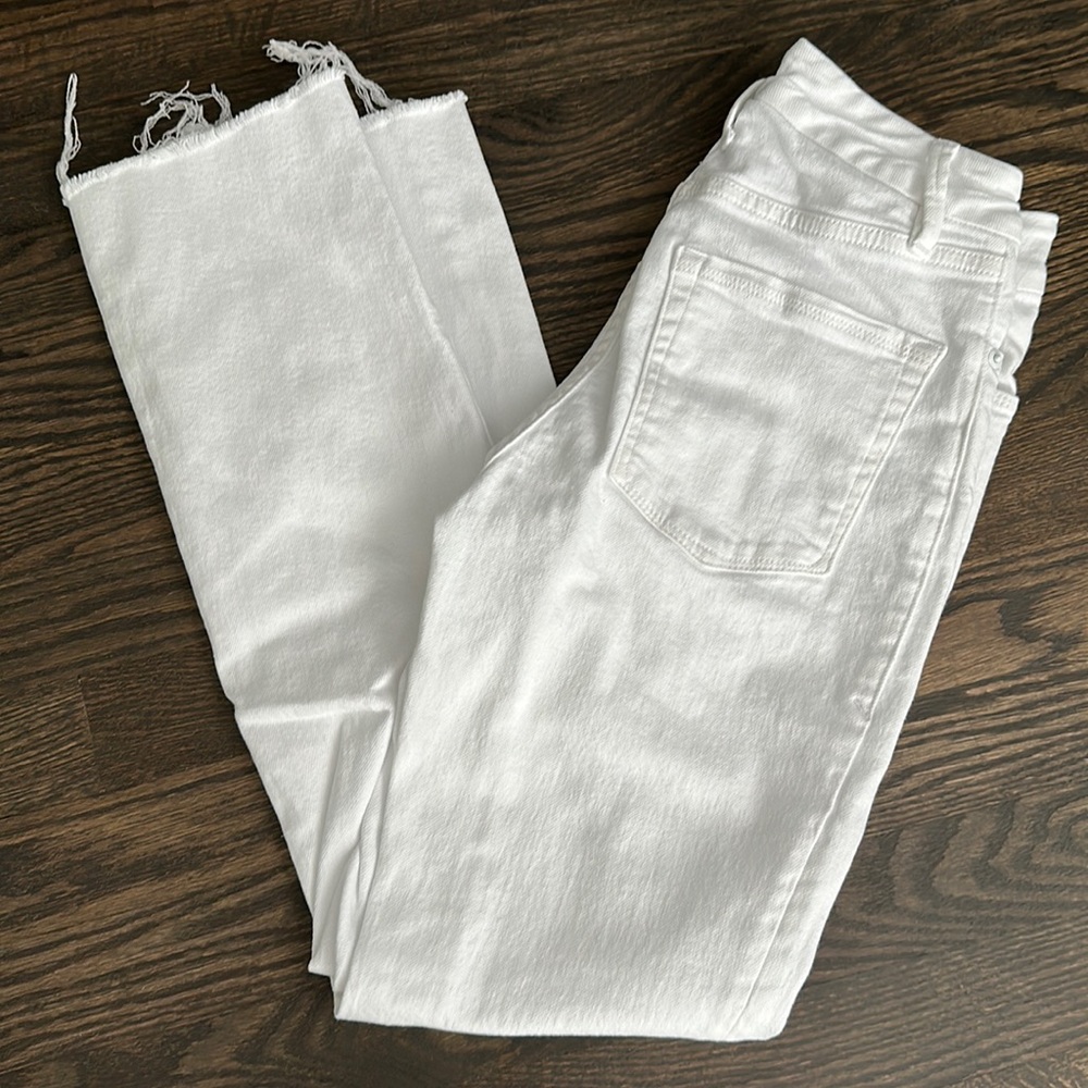 NWOT Good American White Straight Leg Raw Hem Ankle Jeans 25/0